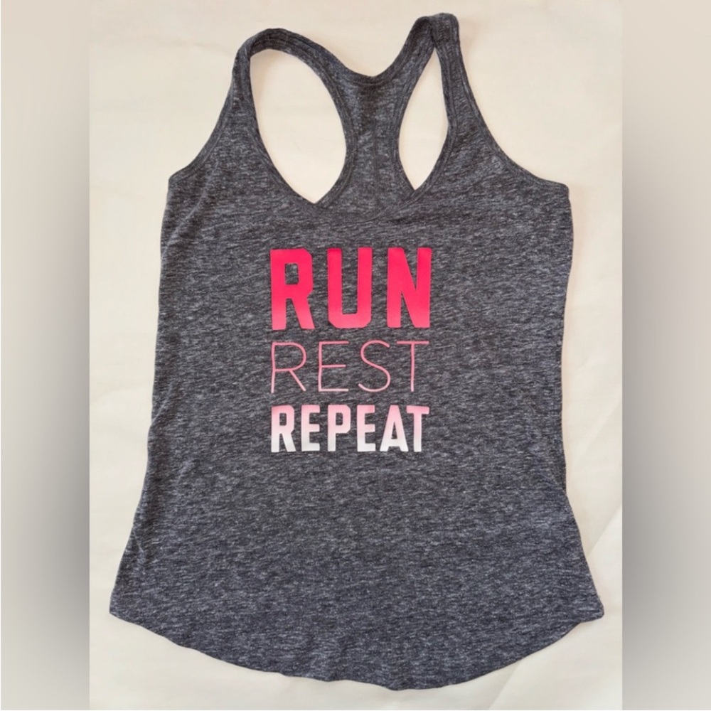 Old Navy Gray and Pink Graphic Racerback Activewear Tank Top Athletic Activewear